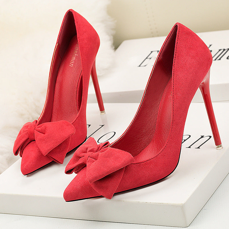 Stylish and sexy suede bow heels