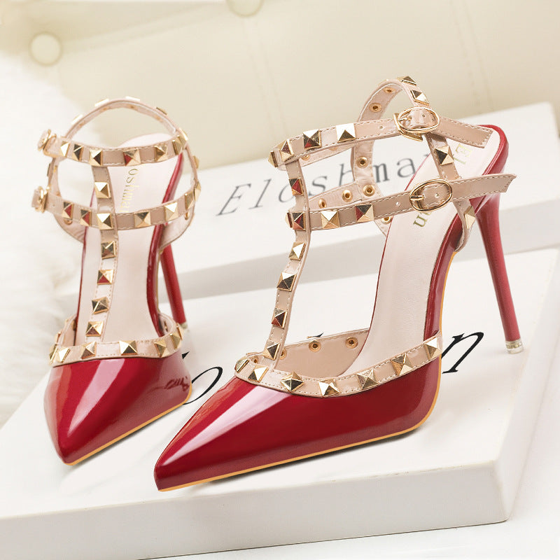 Fashion Rivet Patent Leather High Heels