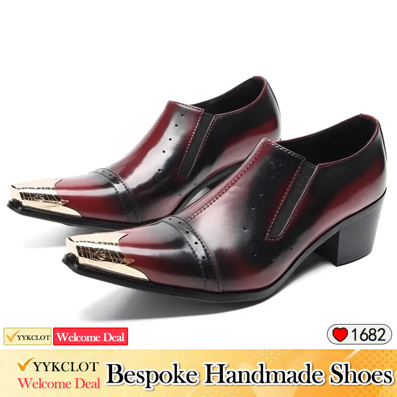 Black handmade patent leather high-heeled Men's dress shoes