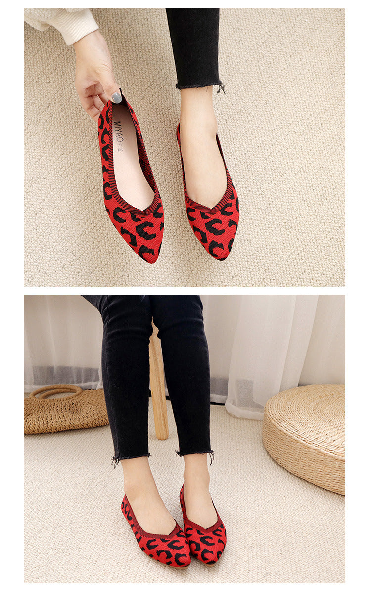 Fashion woven leopard print flat bottom shallow mouth loafers