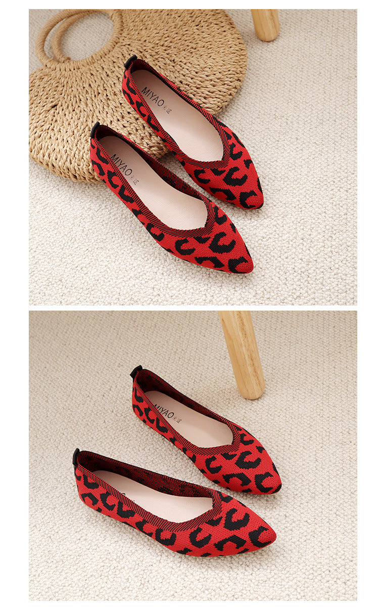 Fashion woven leopard print flat bottom shallow mouth loafers