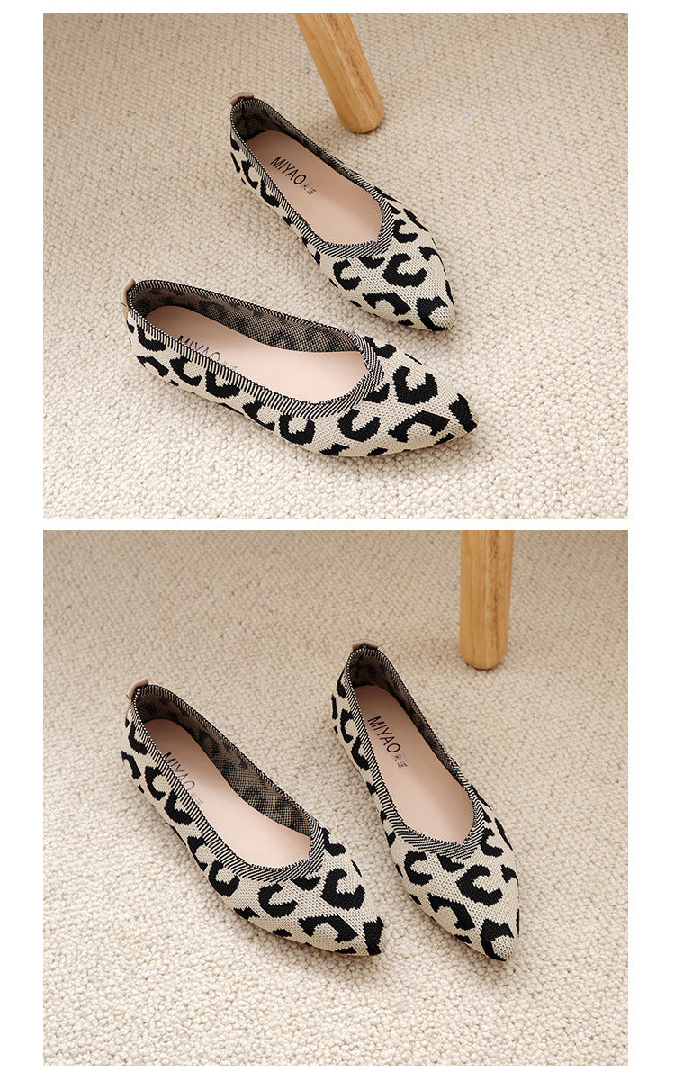 Fashion woven leopard print flat bottom shallow mouth loafers