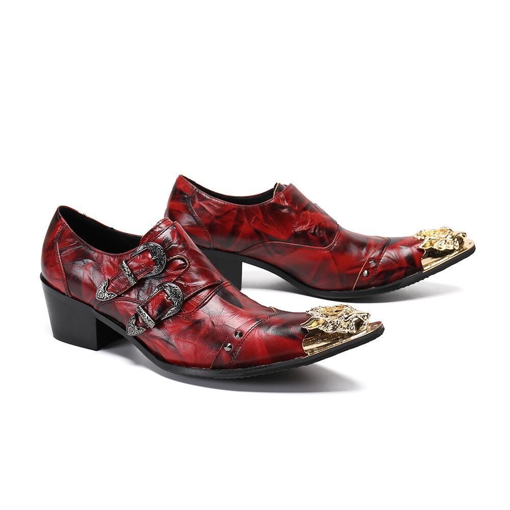 Red serpentine punk party shoes men's high-heeled dress shoes