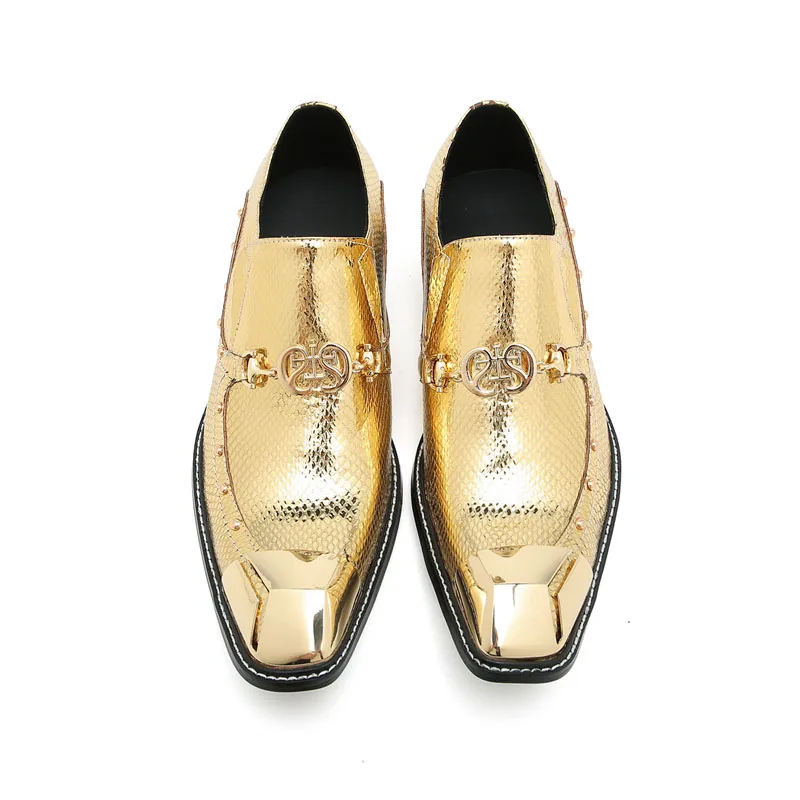 Gold square head fashion dress shoes men's dress shoes