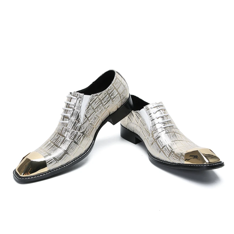 Gold square head fashion dress shoes men's dress shoes