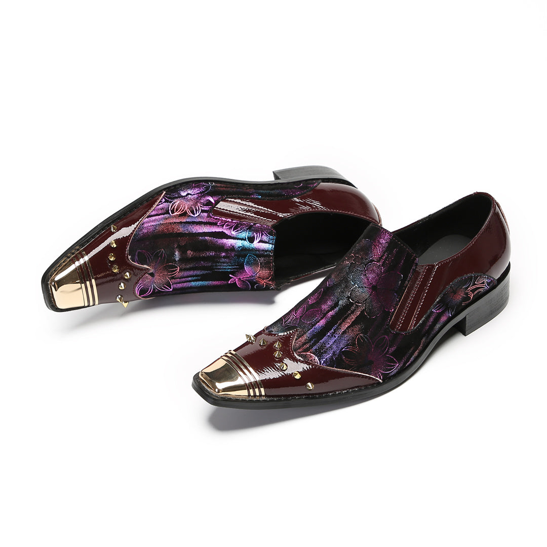 Purple fashion embroidered pointed party shoes Men's leather dress shoes