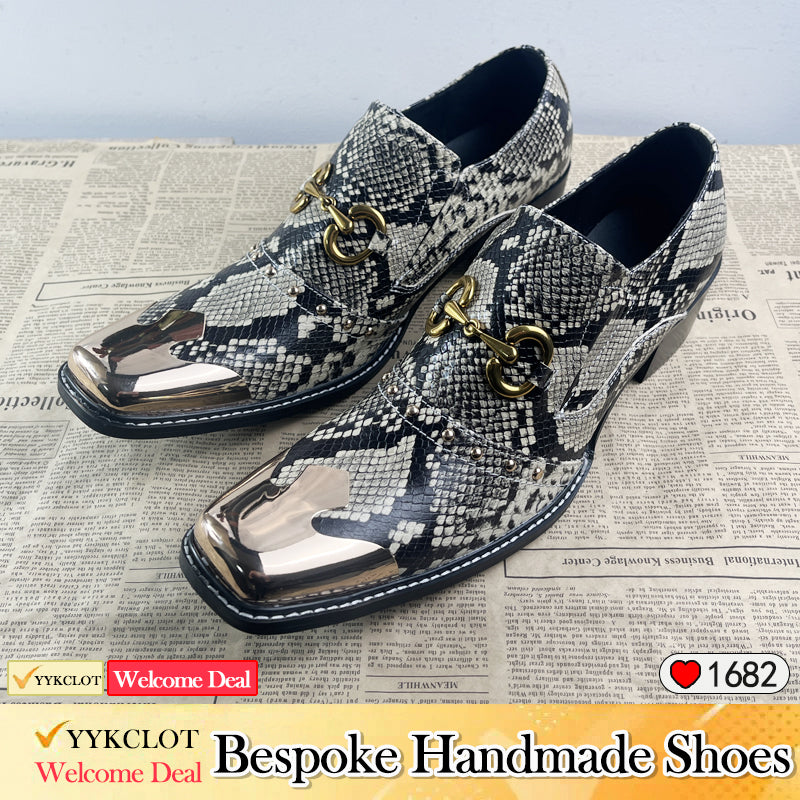 White flat head python patterned dress shoes