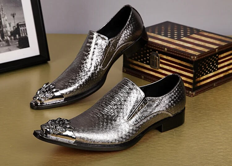 Gold snake-print pointed dress shoes Men's fashion dress shoes