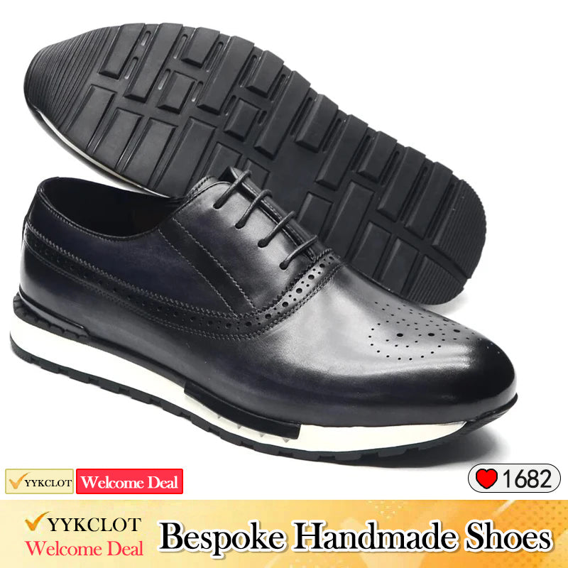 Black classic men's casual leather shoes Luxury handmade brogues