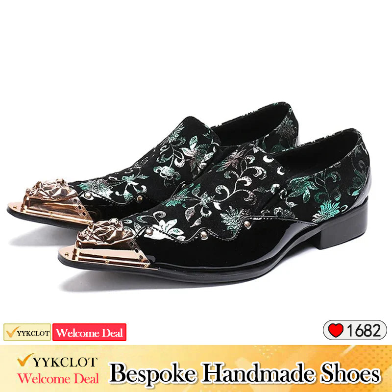 Black embroidered printed pointed dress shoes Men's dress shoes