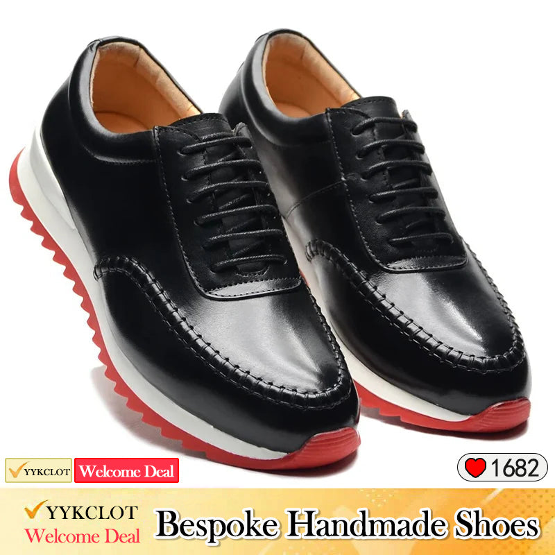 Black leather casual shoes Men's fashion flat sneakers