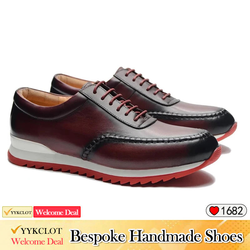 Stylish leather men's sneakers in deep red Business casual shoes