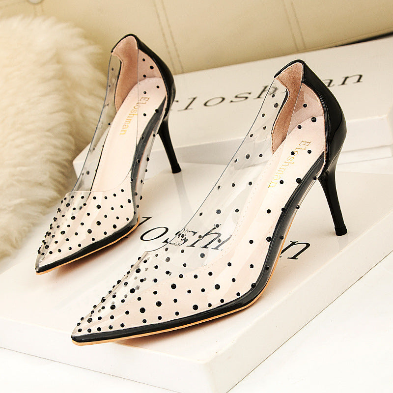 Simple pointed rhinestone transparent high heels