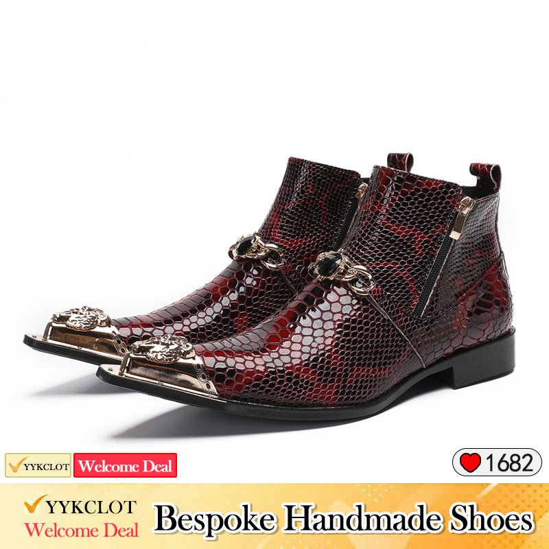 Burgundy fashion lace-up high-top shoes men's boots