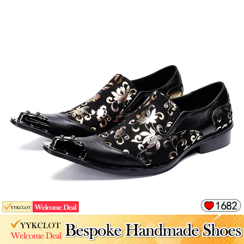 Printed black party wedding dress shoes business shoes men