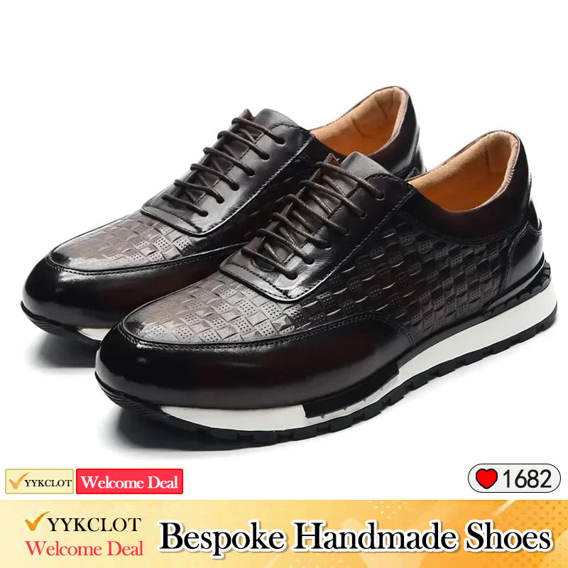 Luxury leather sneakers for men Plaid leather business casual shoes