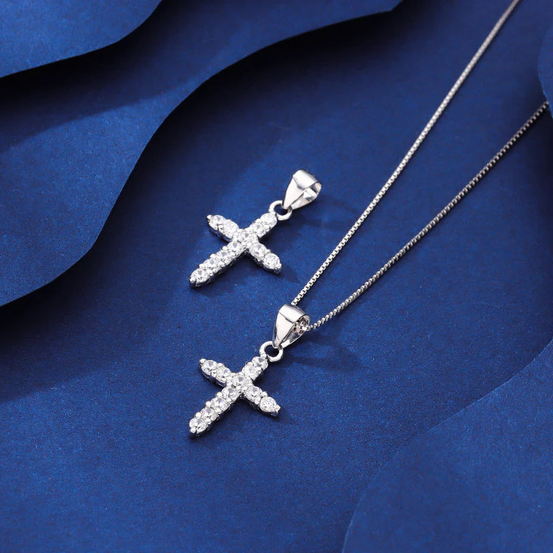 S925 sterling silver diamond inlaid simple cross pendant necklace