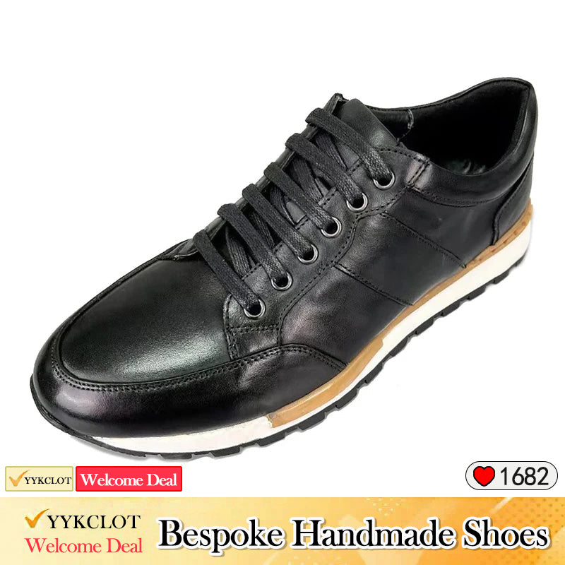 Black handmade leather men's fashionable casual sports shoes