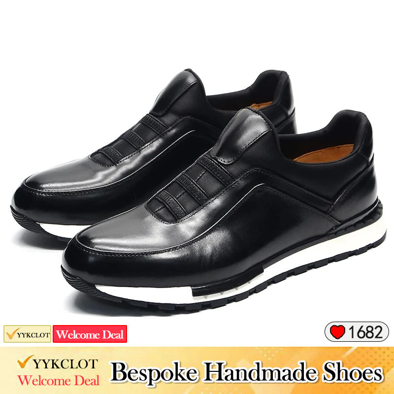 Black handmade leather men's fashionable casual sports shoes