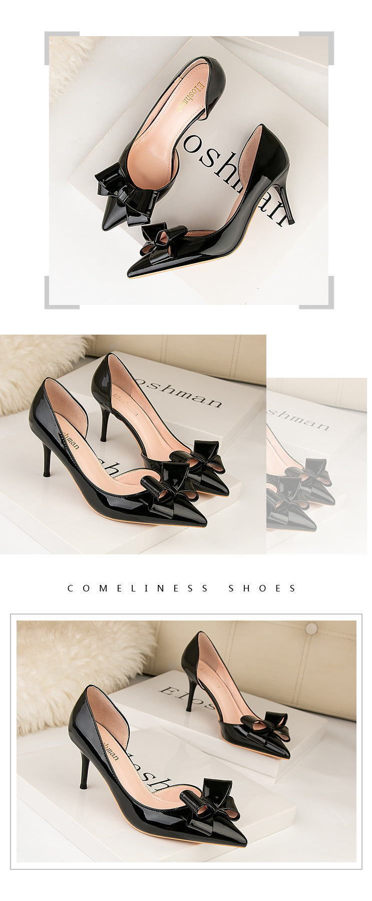 Fashion bow side hollow single shoes high heels