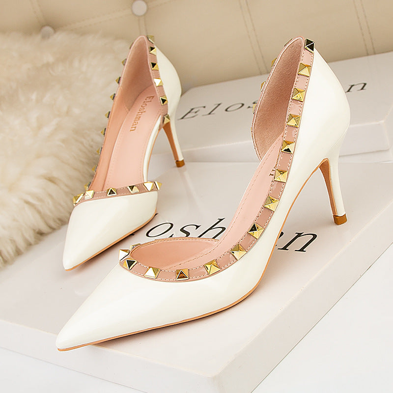 Fashion Rivet Point Shallow Mouth High Heels