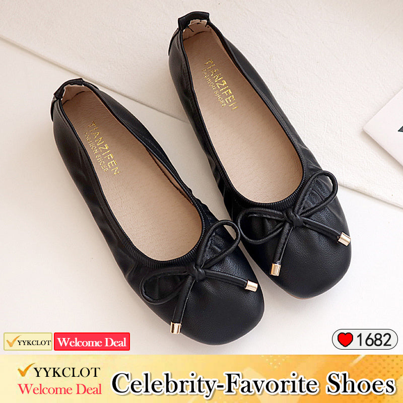 Casual square head soft-soled bow loafers