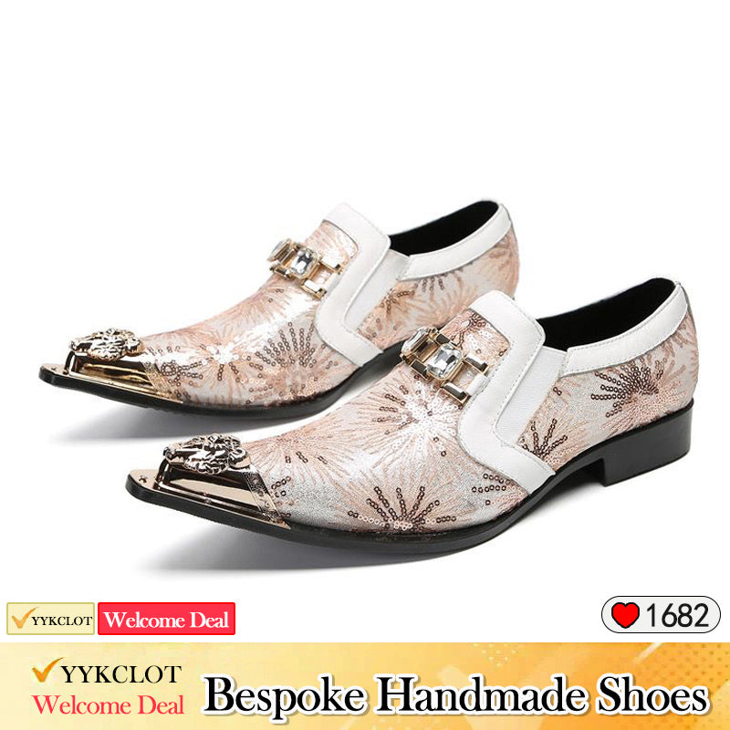 Rose gold fashion sequins handmade men's dress shoes