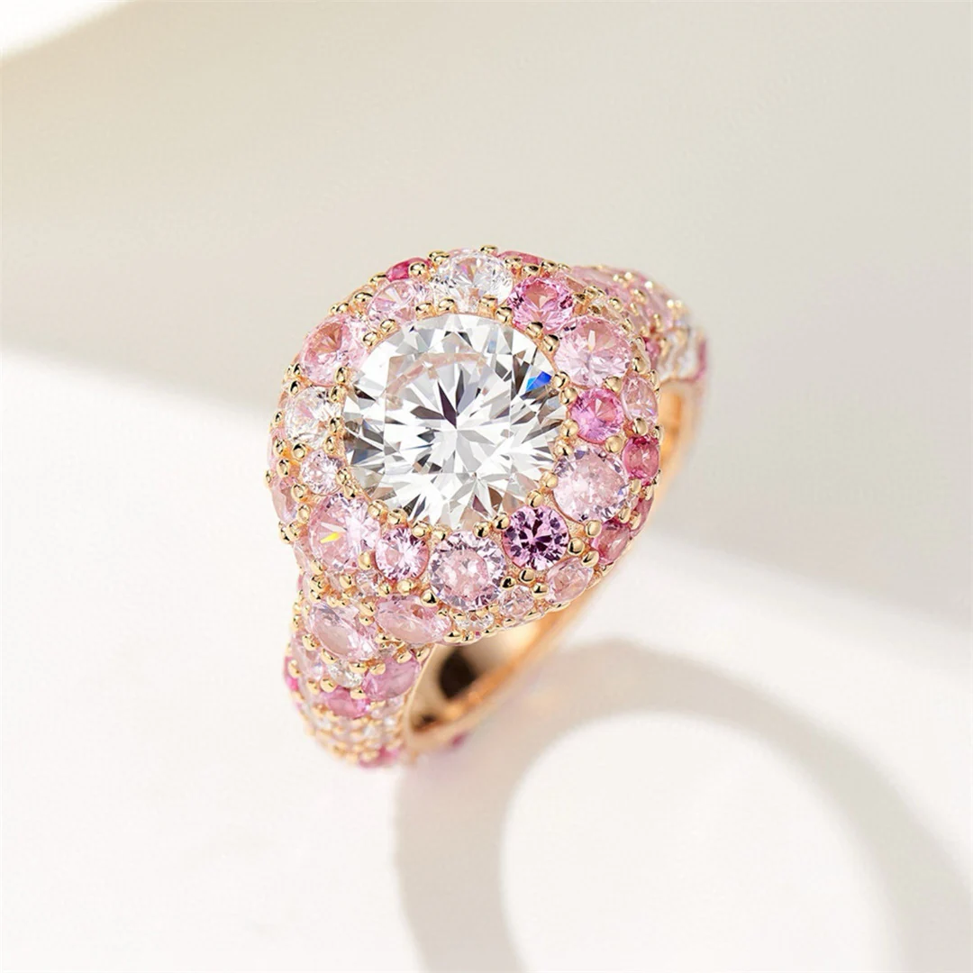 Sterling Silver Rose Gold Pink Diamond Ring