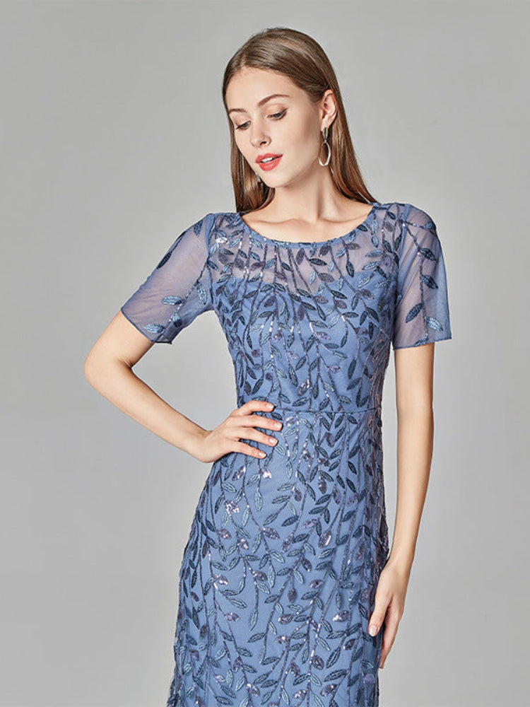 Lace sequin embroidered V-neck dress