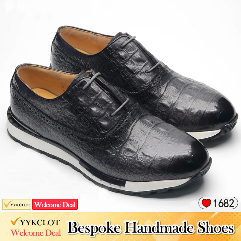 Genuine Leather Handmater Lace-up Adult  Men's Sneake Shoes