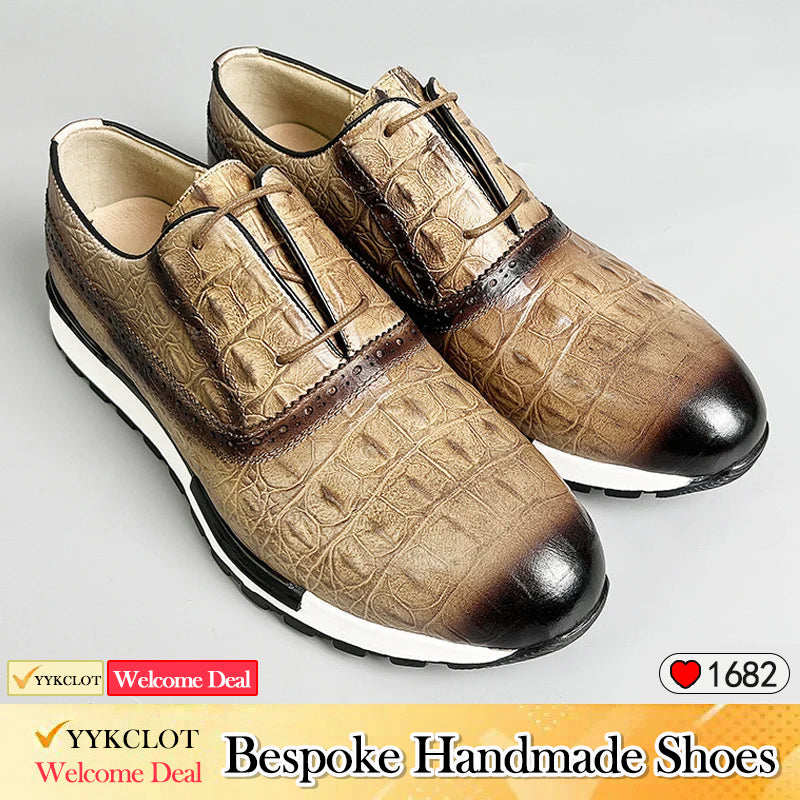 Genuine Leather Handmater Lace-up Adult  Men's Sneake Shoes