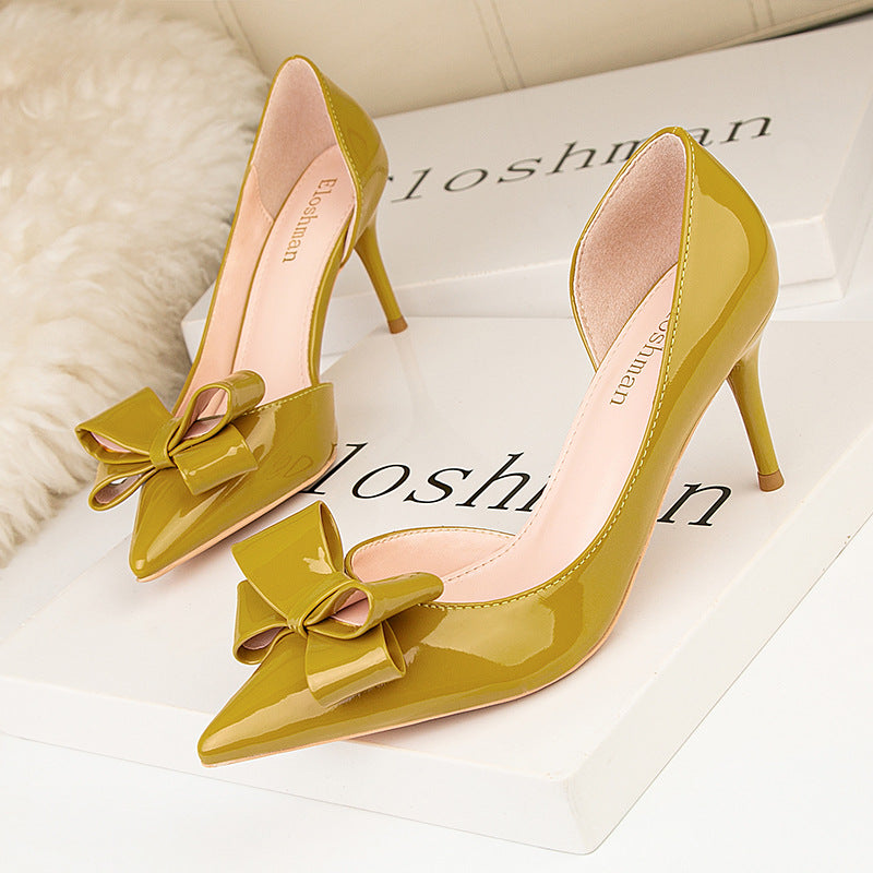 Fashion bow side hollow single shoes high heels