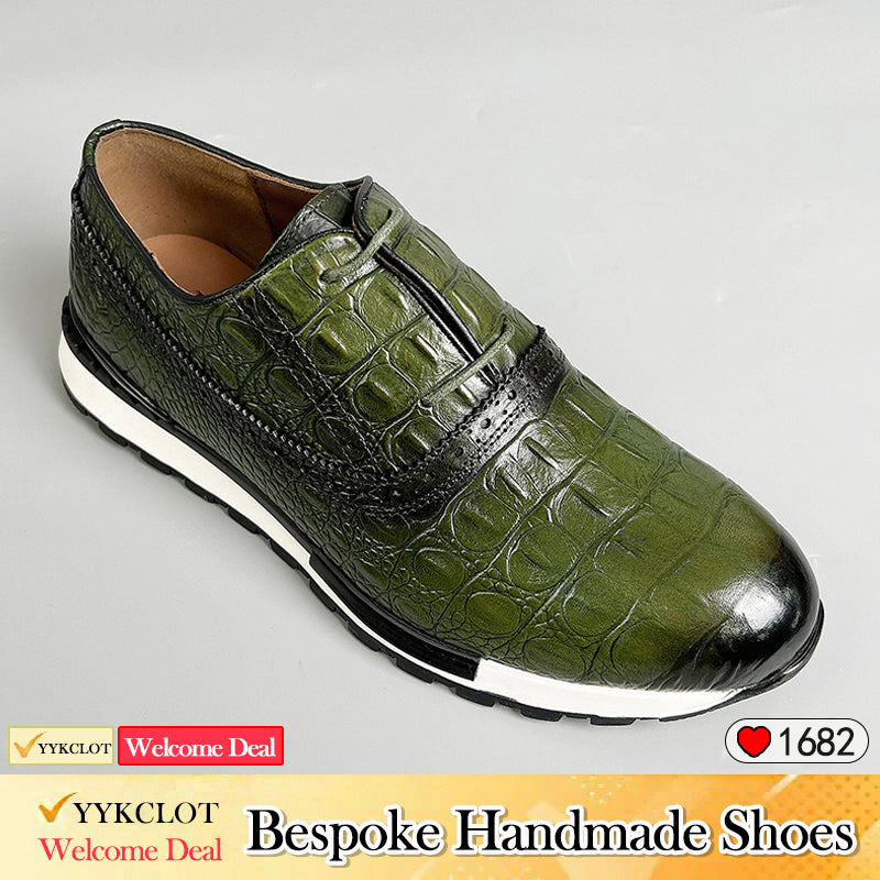 Genuine Leather Handmater Lace-up Adult  Men's Sneake Shoes