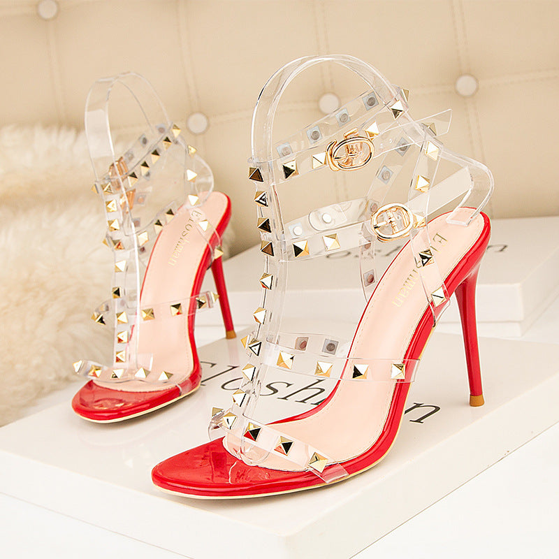 Patent leather metal rivets sexy nightclub high heels