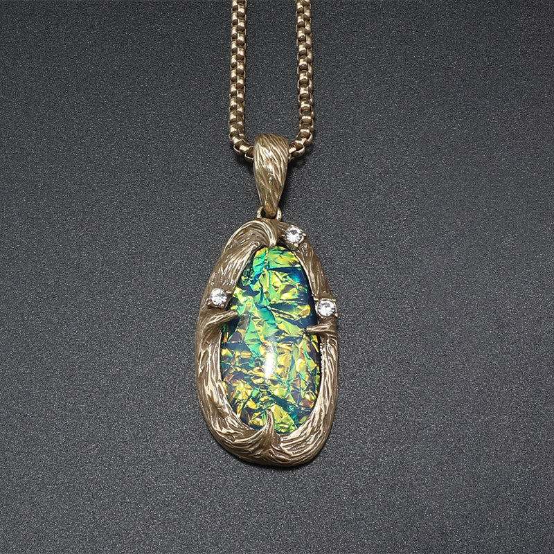 Glamorous Opal Pendant Necklace with Gold Chain for Evening Galas