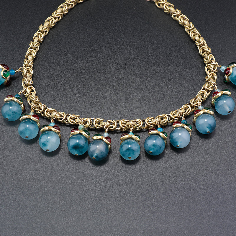 Chic Gold Jewelry Ensemble with Blue Stone Accents for Daily Sophistication