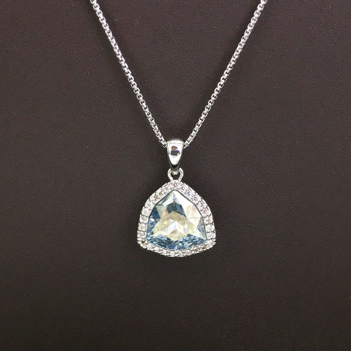 Sparkling Aqua Blue Gemstone Necklace with Halo Design