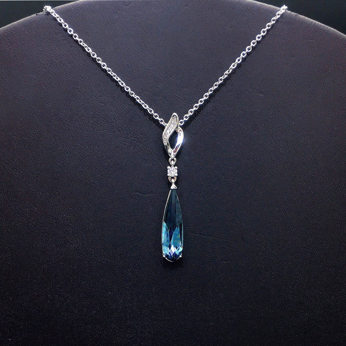 Sparkling Aqua Blue Gemstone Necklace with Halo Design