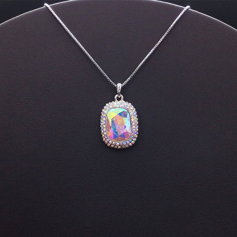 Trendy Aurora Borealis Rectangle Crystal Necklace for Casual Outings & Night Outs