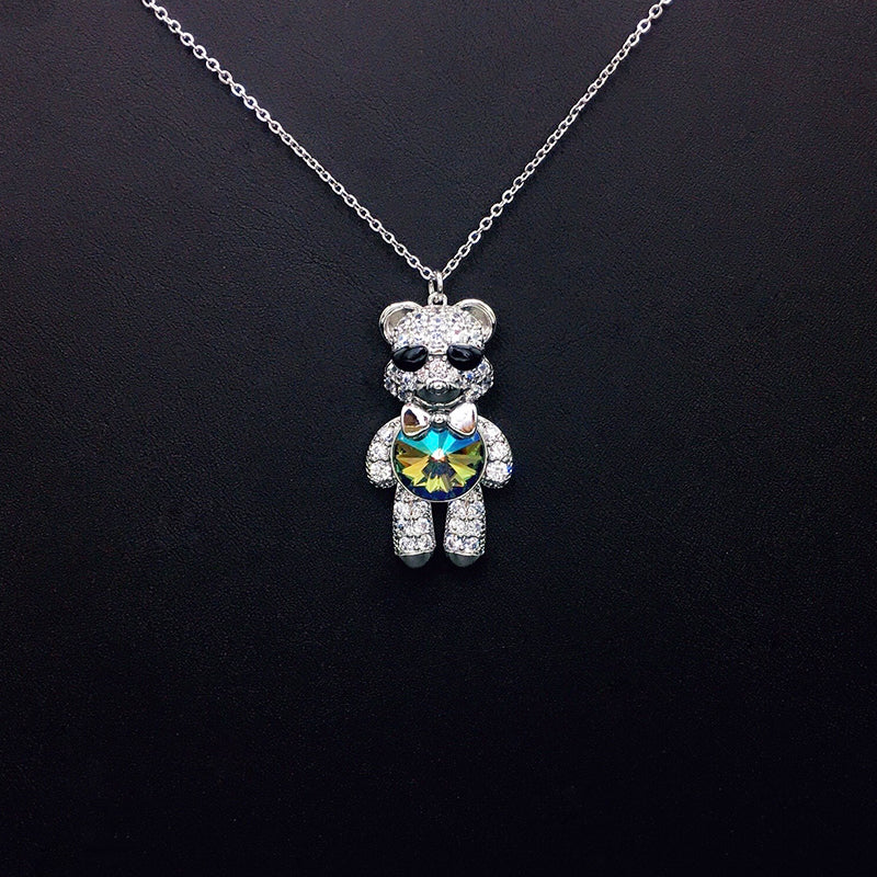 Stylish Sunglasses Teddy Bear Necklace with Rhinestones & Iridescent Crystal as a Gift