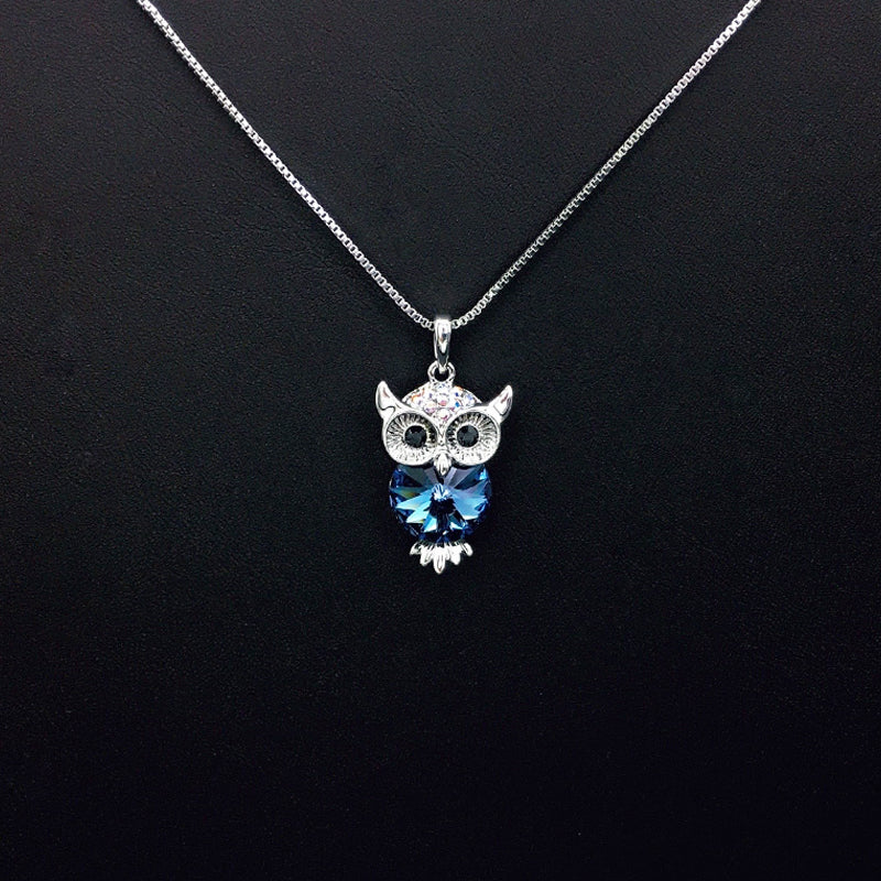 Chic Silver Owl Necklace with Blue Crystal for Daily Elegance