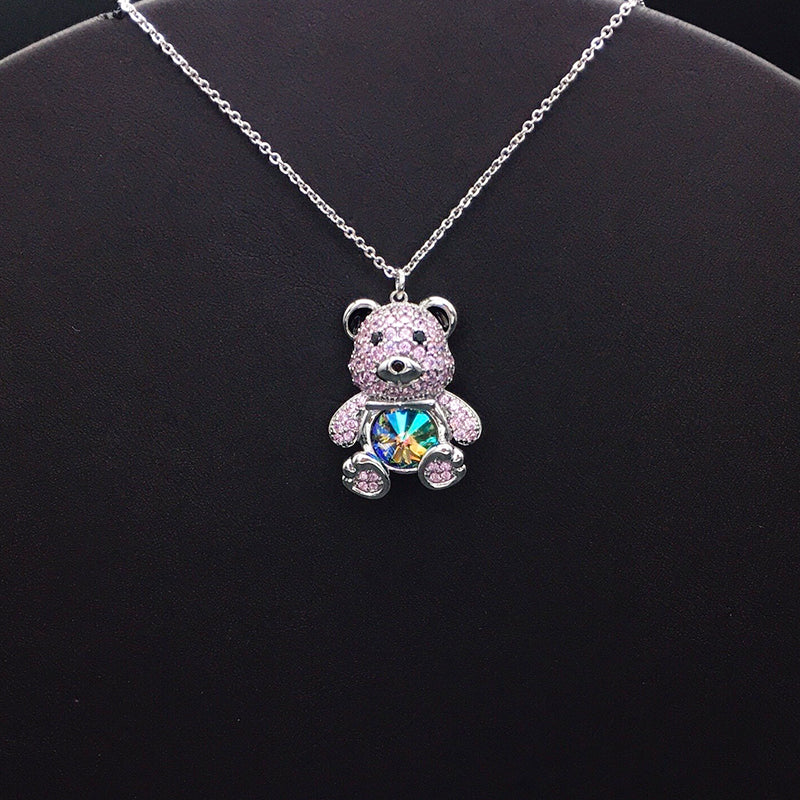Elegant Silver - Plated Teddy Bear Necklace with Blue Crystal for Formal Occasions
