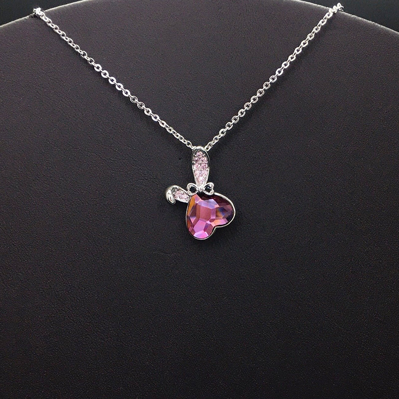 Elegant Silver Heart - Shaped Crystal Necklace with Bow for Formal Events