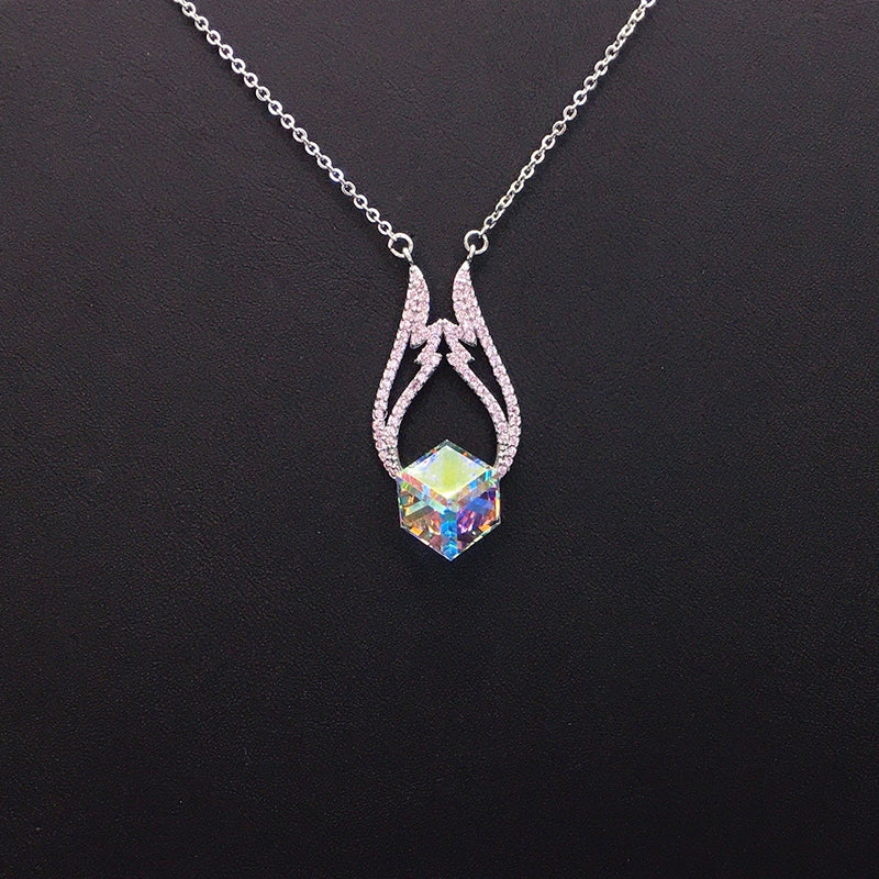 Glamorous Blue Crystal Pendant Necklace with Silver Embellishments for Evening Events