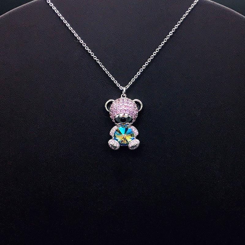 Elegant Silver Teddy Bear Pendant Necklace for Casual Outings