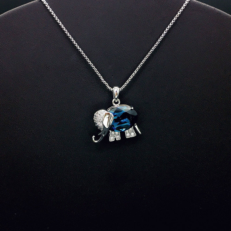 Elegant Silver Elephant Necklace with Blue Crystal for Formal Events