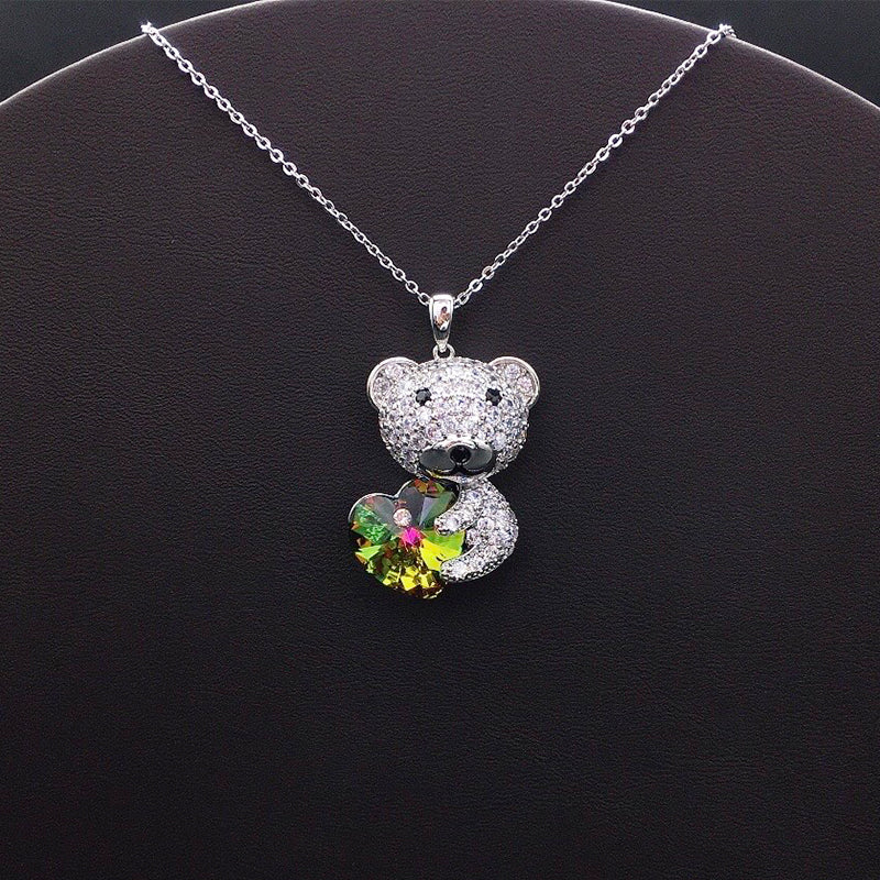 Elegant Silver Teddy Bear Pendant Necklace for Casual Outings