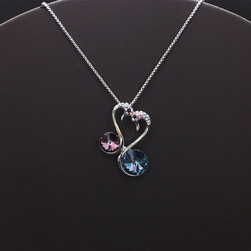 Elegant Silver Double Swan Necklace with Blue Crystals for Formal Galas