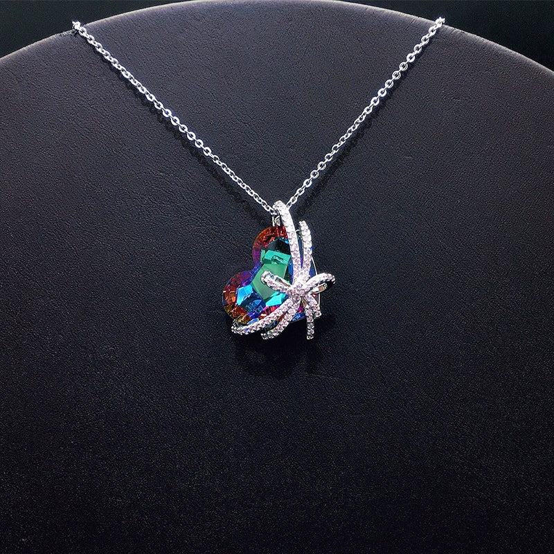 Dazzling Silver & Rainbow Crystal Heart Jewelry Piece for Special Occasions