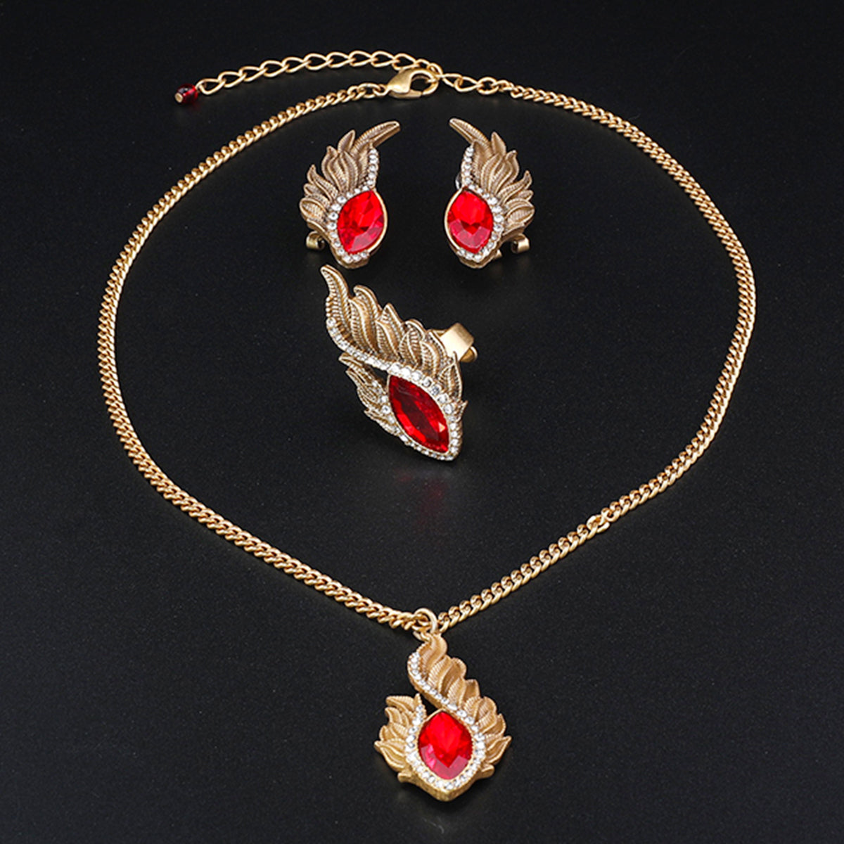Luxury Red Flame Crystal Necklace and Jewelry Set for Women